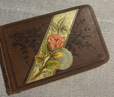 Antique Victorian Era 1880s/90s Embossed Brown Leather Rose Notebook/Autograph  picture