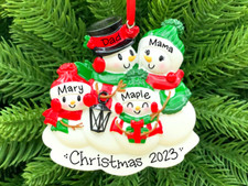 Personalized Snowman Family of 3 4 5 Christmas Ornament with Lantern Kids Xmas picture