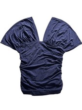 Motel Rocks Vernia Plunge Batwing Top Cupro Navy Size M Ruched Deep V NWT picture