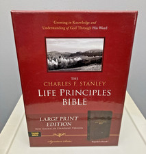 NASB Charles F. Stanley Life Principles Bible Large Print Leathersoft - PLS READ picture