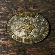 Vintage Wage’s Sterling Overlay Belt Buckle Rancho Diamanté Horse Warrior picture