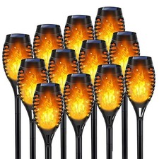 1X(12Pack Flickering LED Solar Flame Tiki Torch-Light Outdoor Garden Yard7373 picture