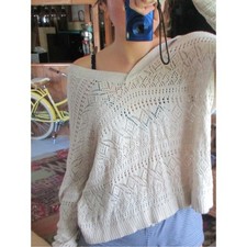 LOFT Cream Open-Knit Off-Shoulder Sweater picture