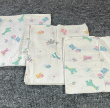 Vtg Riegel Baby Blankets White AOP Flannel Bunny Giraffe Elephant Lot of 3 Retro picture