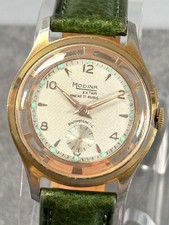 Modina Extra 17 Rubis Swiss Mechanical Gold Tone 35mm Green Leather Vintage picture