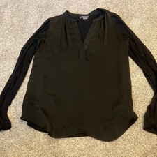 Vince Black Mixed Media V-Neck Blouse Cashmere Blend Long Sleeve M Quiet Luxury picture