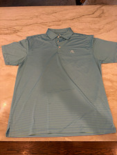 Rhoback Men's XL Blue/Green Striped Short Sleeve Polo Collared Button Logo picture