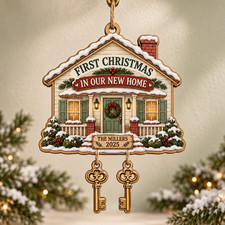 Christmas Ornament Personalized First Holiday New Home Cottage Wooden Gift picture