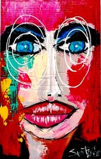 Pop Art Lady UNIQUE ABSTRACT PAINTING upcycled 18 X 12 original SWARTZMILLER DNA picture