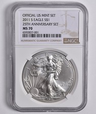 2011-S SILVER EAGLE 25th ANNIVERSARY MS70 NGC US MINT SET Brown Label picture