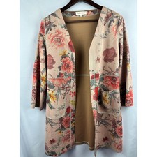 Women’s Anthropology Solitaire Pink Floral Open Duster Kimono Size Sm picture