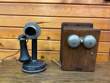 Antique  Federal telephone with a candlestick design an Oak Ringer Box picture