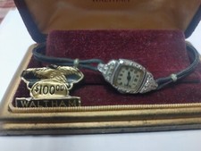 In Working Order 14 K Ladies Waltham Diamond Deco Style Watch With Original Box picture