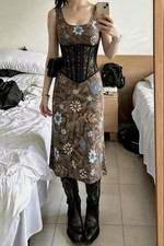 VINTAGE DeadStock 90s Brown Floral Maxi Dress - Y2K Grunge Dress  picture