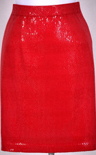 ST.JOHN Women's Red With Metallic Sequins Throughout Shimmer  Skirt Sz 4 picture