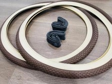 Two 2 Cream Brown Brick 26x2.125 Bicycle Tires & inner tubes Beach Cruiser 26