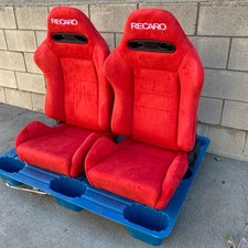 Pair Recaro SR3 Style RED Suede Recliner Bucket Racing Seats Universal New Set picture