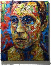THICK OIL PAINTING█REALISM ART█SIGNED ORIGINAL OUTSIDER█MALE MAN PORTRAIT OOAK A picture