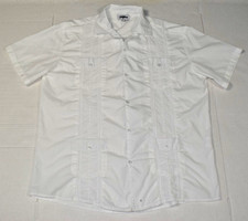 Mens Guayabera Cuban Shirt Vatpave Size L Crisp White Retro Style Embroidered picture