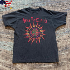 Alice In Chains Sun Logo Shirt Vintage 90s Grunge Band Black Tee picture