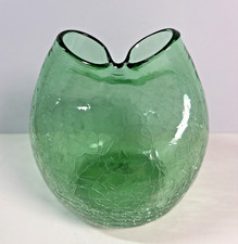 Vintage Blenko Vibrant Green Mid-Century Modern Crackle Glass Pinched Vase 5