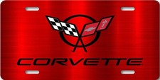 Corvette Logo on red on Metal FLAT License Plate 12