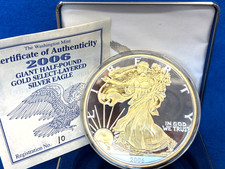 2006 Giant 8 Oz. Silver American Eagle .999 Silver + Gold Gilded w/Box + COA picture