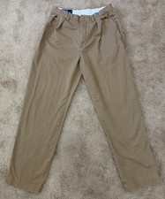 Vtg Polo Ralph Lauren Mens 32x32 Tan Khaki 100% Cotton Pleated Chino Andrew Pant picture
