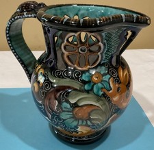 Colorful 8” Italian Hand Painted Pitcher/Vase Signed M.A.P.  Pesaro Italy picture