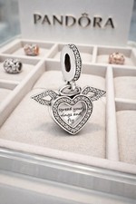Authentic Pandora Heart & Angel Wings Dangle Charm 798485C01 w/ Box C3 picture