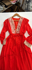 Vtg 60s 70s Butterfield 8 Coral Red Peignoir Set Nightgown Maxi Robe Small  picture
