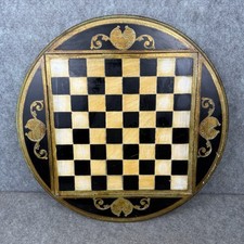 Antique Round Wood Checkers Board Game Made In Italy Gilted Details picture