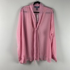 Modcloth Belle of the Bow Blouse Size 3X Pink Heart Print Blouse Popover picture
