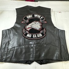 Divine Motorcycle Leather Vest LONE WOLF Embroidered Mens Black Sz- 56 picture