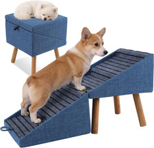 Dog Stairs for Small Dogs, 2-In-1 Dog Safety Ramp and Ottoman, 17.13