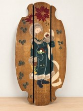 Vintage Hand-Painted Wooden Christmas Wall Plaque Victorian Woman & Poinsettias picture