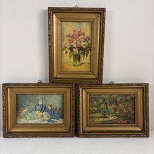 Vintage Belgian Oleograph Trio Framed Art Set Galeries Anspach Brussels Van Gogh picture