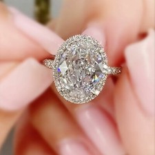 2.70CTW Oval Cut VVS1 DEF Moissanite Halo Engagement Ring 14K White Gold Plated picture