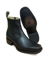 Men's Western Cowboy Square Toe Black Mexican Leather Ankle Boot with Zipper 266 picture