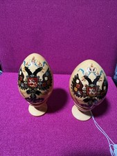 Pair Russian Imperial Style Decorative Eggs Nicholas II Alexandra Double Eagle picture