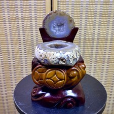 3.52LB Natural Agate Treasure Basin Quartz Geode Crystal Healing decor+stand picture