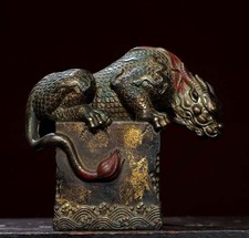 Qianlong Signed Old Chinese Bronze Statue w/kylin N2804 picture