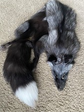 JUMBO Silver Fox Pelt Heavy Fur USA Tanned Rustic Log Cabin Decor picture