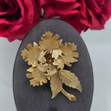 Vintage Warner Gold Tone Peony Flower Brooch Day to Night 3D Floral Pin Signed picture
