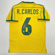 Autographed/Signed Roberto Carlos Brazil Yellow Jersey Beckett BAS COA picture