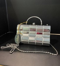 VTG ISABELLA ADAMS DESIGNER SILVER CHROME METAL GEOMETRIC BOX HANDBAG PURSE NEW picture