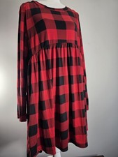 Haptics by Holly Harper Women’s 1X Red Black Buffalo Plaid Long Sleeve Babydoll picture