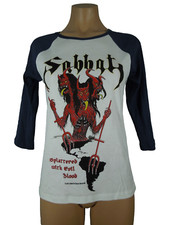 SABBAT Splattered L LARGE GIRLIE Raglan Official Tee Blue Sleeves R.I.P. Records picture