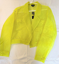 bebe Women's Yellow Sheer Cropped Jacket Button Front Collared Long Sleeve XL picture