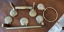 Vintage Gatco Solid Brass Seashell/Clam/Coastal Bathroom Accessories Set Of 4 picture